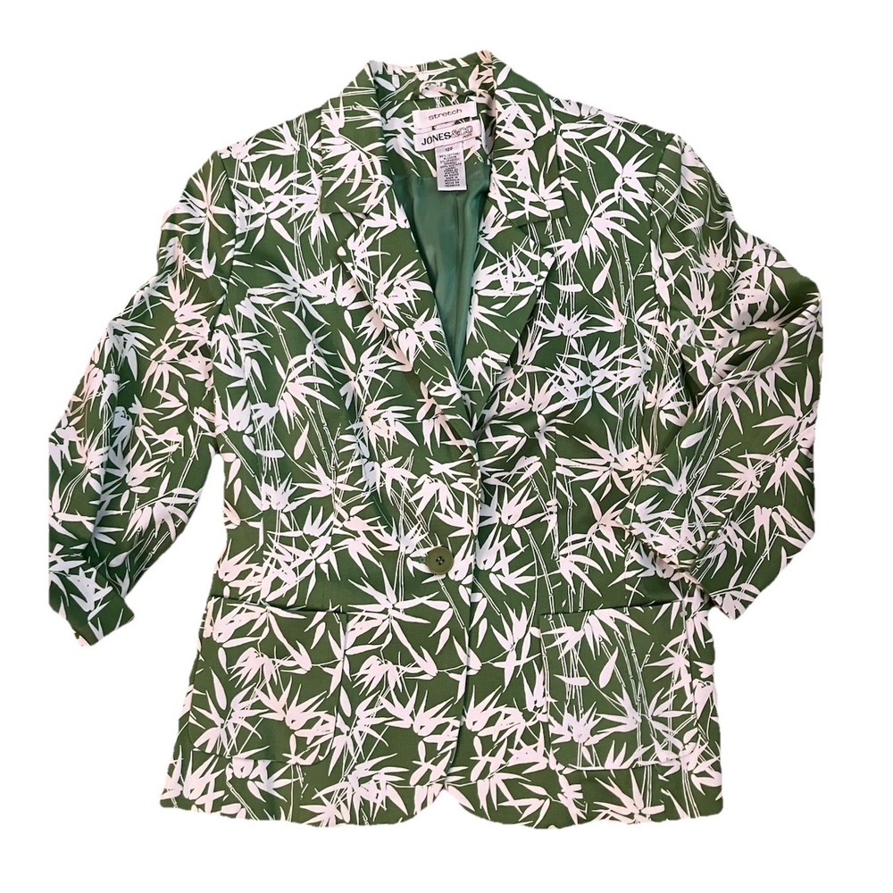 Jones & Co Petite Jacket Sz 12P Green bamboo COTTON Pockets STRETCH